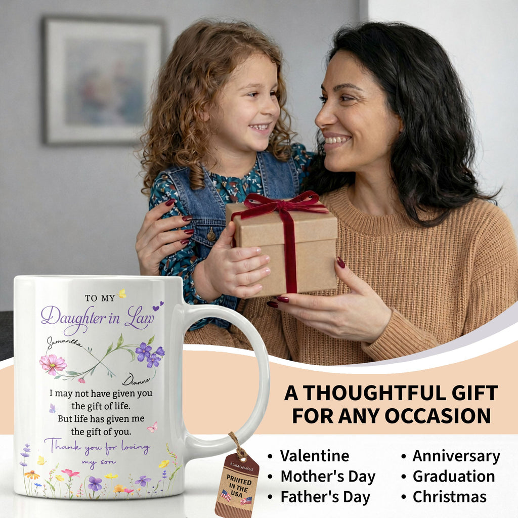 Personalized Coffee Mug Custom Flowers Gift for Daughter-in-Law Edge-to-edge Mug GradoCreations