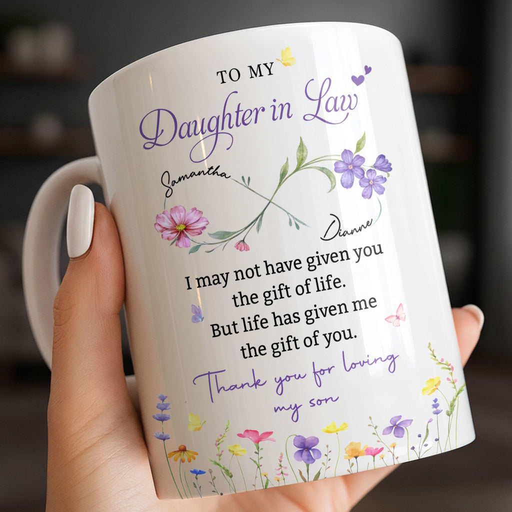 Personalized Coffee Mug Custom Flowers Gift for Daughter-in-Law Edge-to-edge Mug GradoCreations