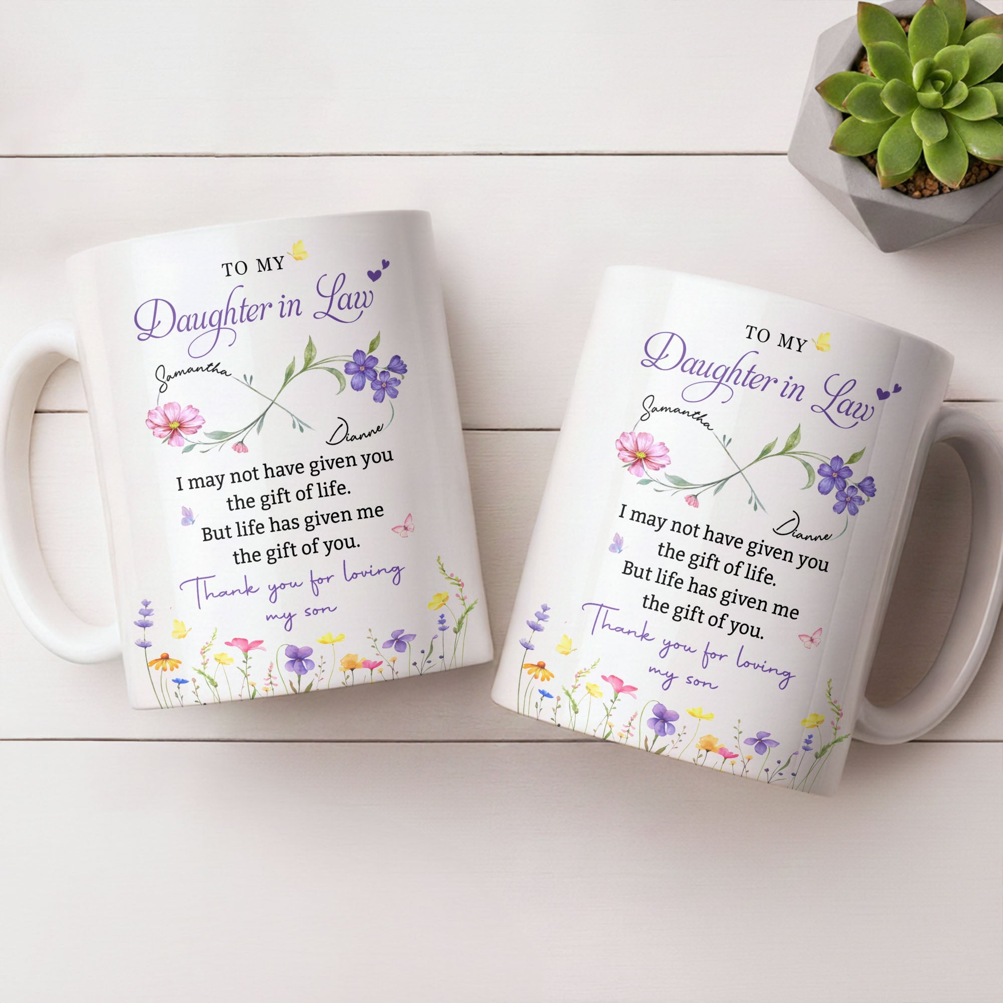 Personalized Coffee Mug Custom Flowers Gift for Daughter-in-Law Edge-to-edge Mug GradoCreations