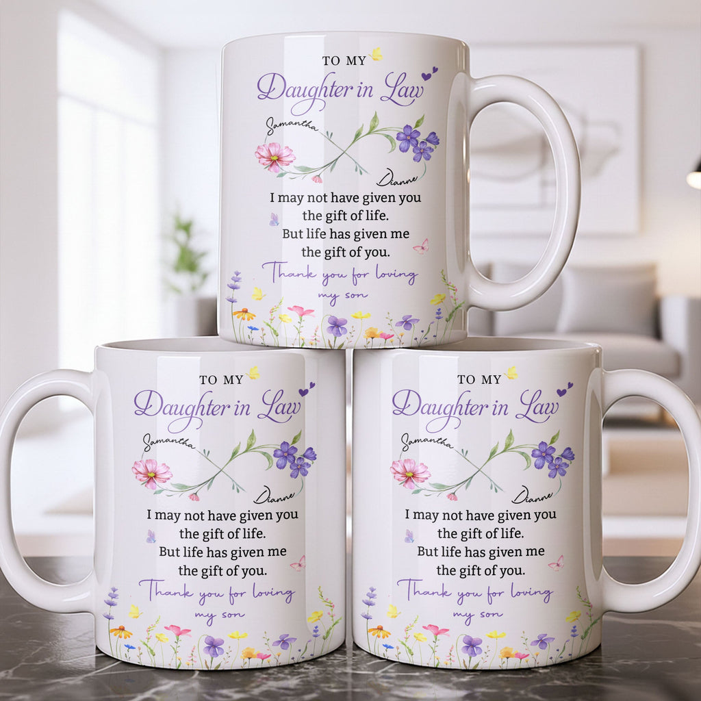 Personalized Coffee Mug Custom Flowers Gift for Daughter-in-Law Edge-to-edge Mug GradoCreations