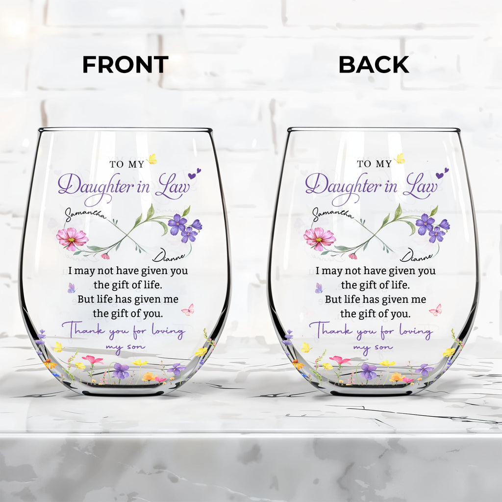 Personalized Stemless Wine Glass Custom Gift for Daughter-in-Law