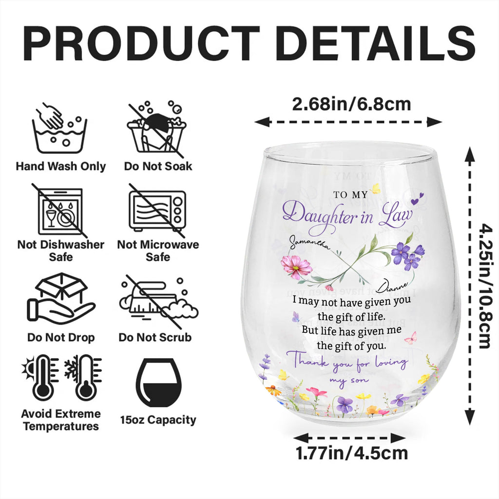 Personalized Stemless Wine Glass Custom Gift for Daughter-in-Law