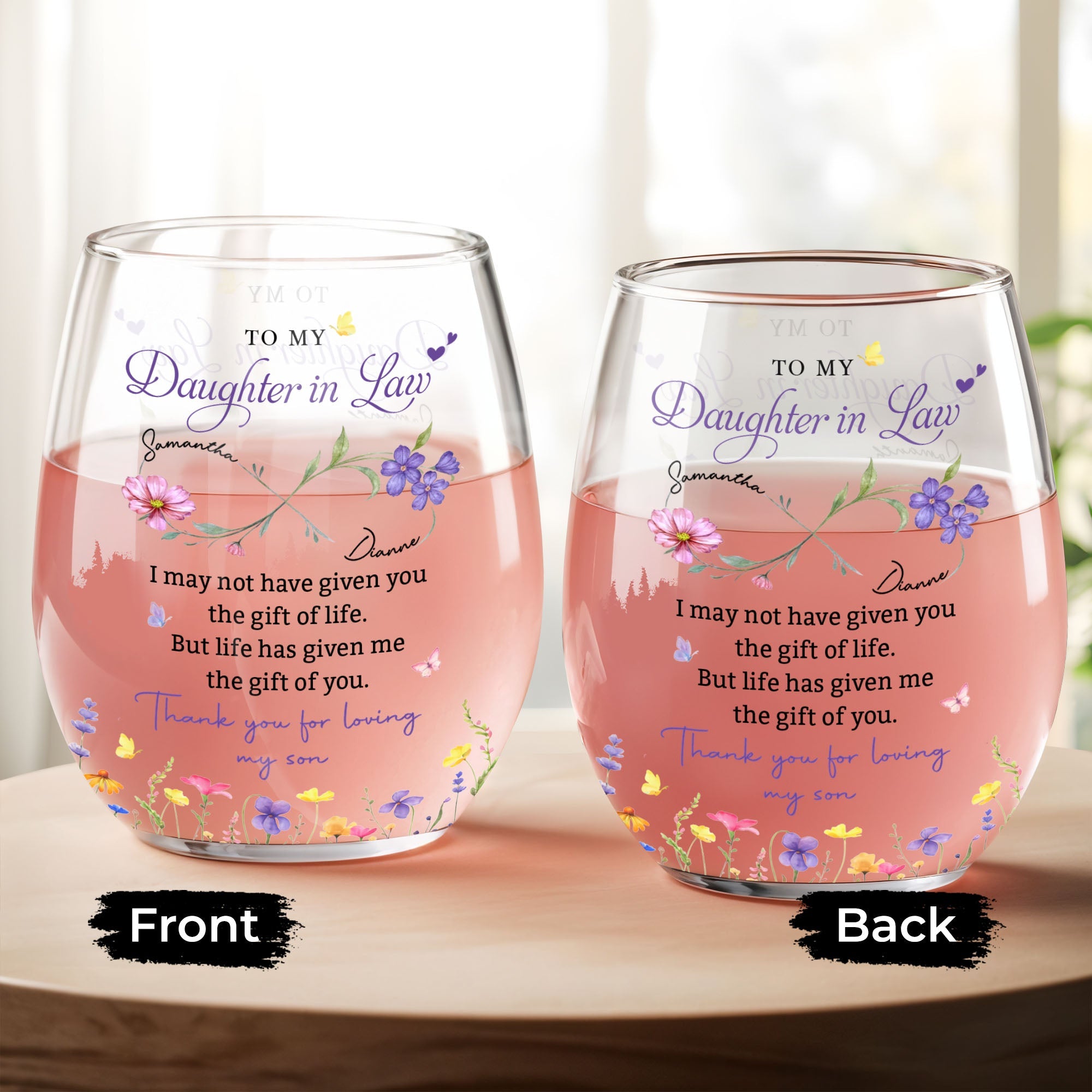 Personalized Stemless Wine Glass Custom Gift for Daughter-in-Law