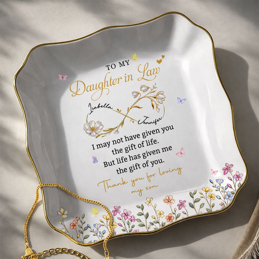 Personalized Lace Jewelry Dish Custom Name Gift for Daughter-in-Law Lace Square Jewelry Dish GradoCreations