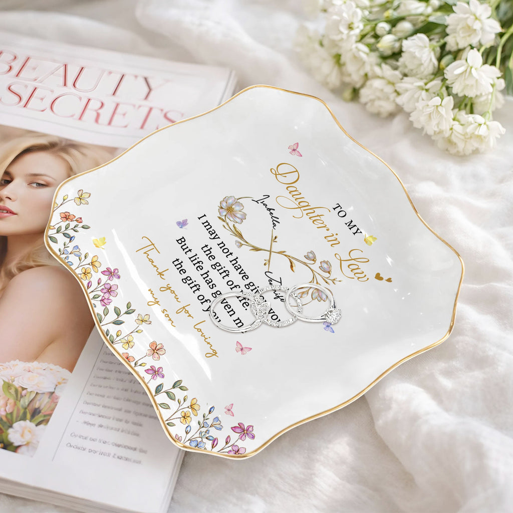 Personalized Lace Jewelry Dish Custom Name Gift for Daughter-in-Law Lace Square Jewelry Dish GradoCreations