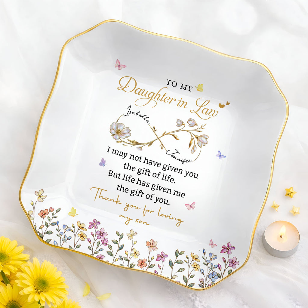 Personalized Lace Jewelry Dish Custom Name Gift for Daughter-in-Law Lace Square Jewelry Dish GradoCreations