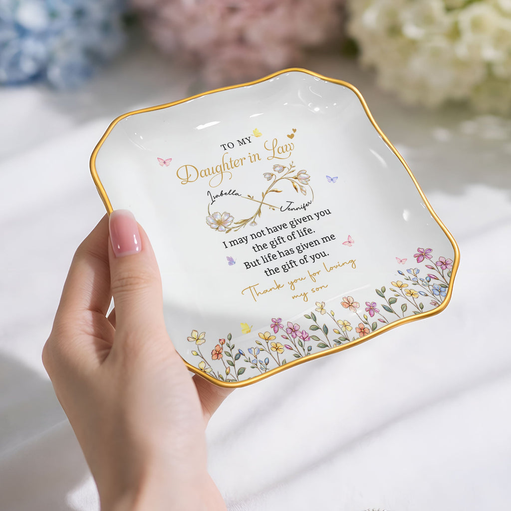 Personalized Lace Jewelry Dish Custom Name Gift for Daughter-in-Law Lace Square Jewelry Dish GradoCreations