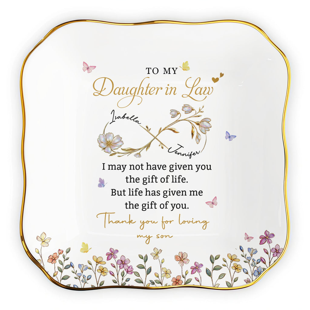 Personalized Lace Jewelry Dish Custom Name Gift for Daughter-in-Law Lace Square Jewelry Dish GradoCreations