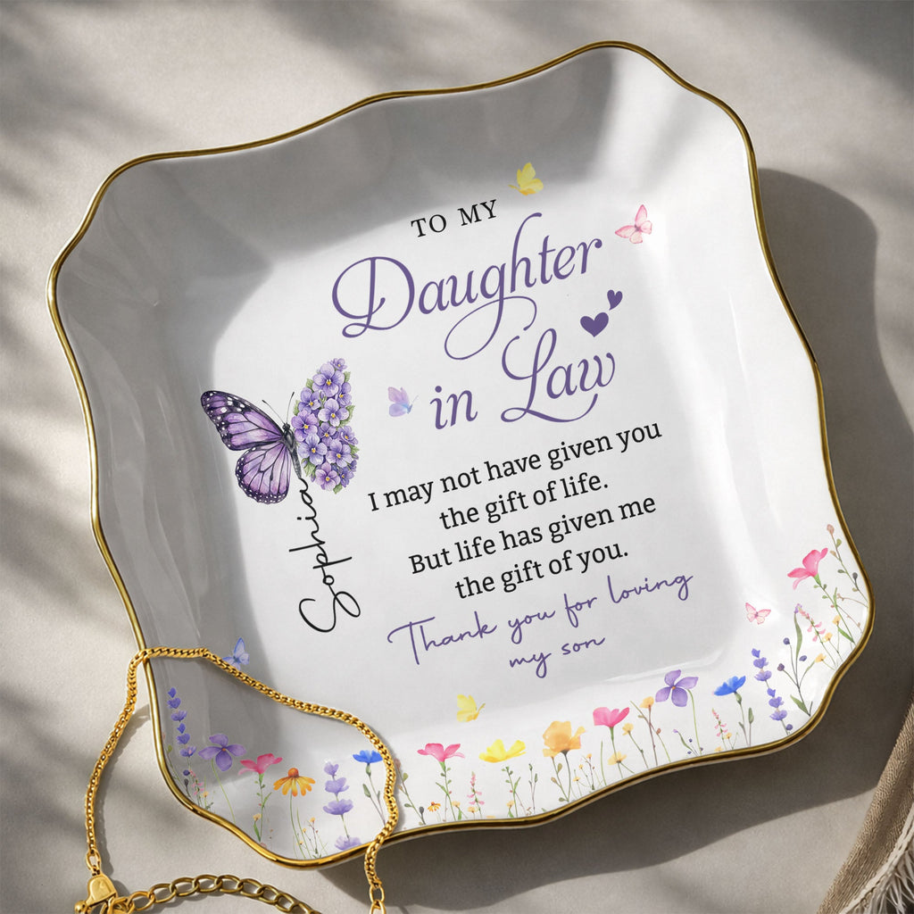 Personalized Lace Jewelry Dish Butterfly Design Gift for Daughter-in-Law Lace Square Jewelry Dish GradoCreations