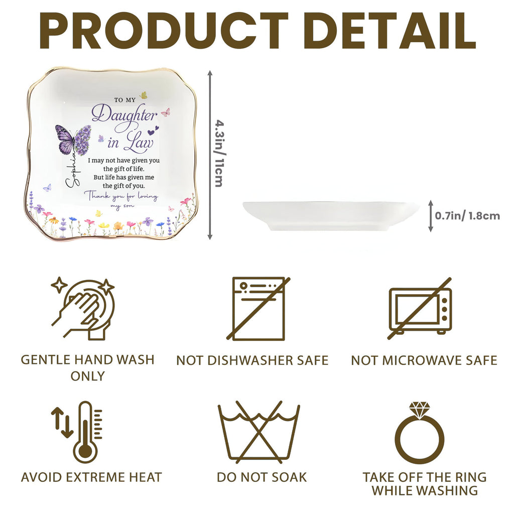 Personalized Lace Jewelry Dish Butterfly Design Gift for Daughter-in-Law Lace Square Jewelry Dish GradoCreations