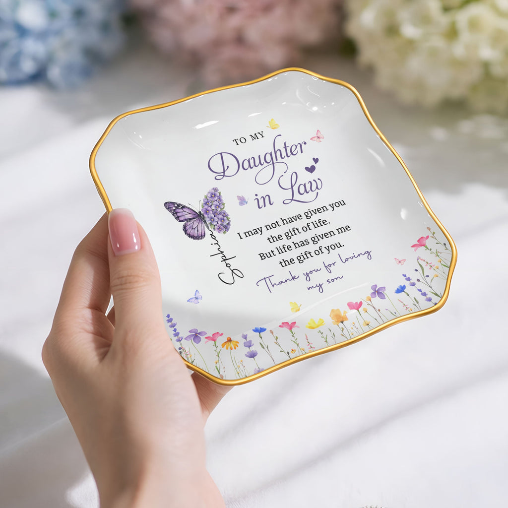 Personalized Lace Jewelry Dish Butterfly Design Gift for Daughter-in-Law Lace Square Jewelry Dish GradoCreations