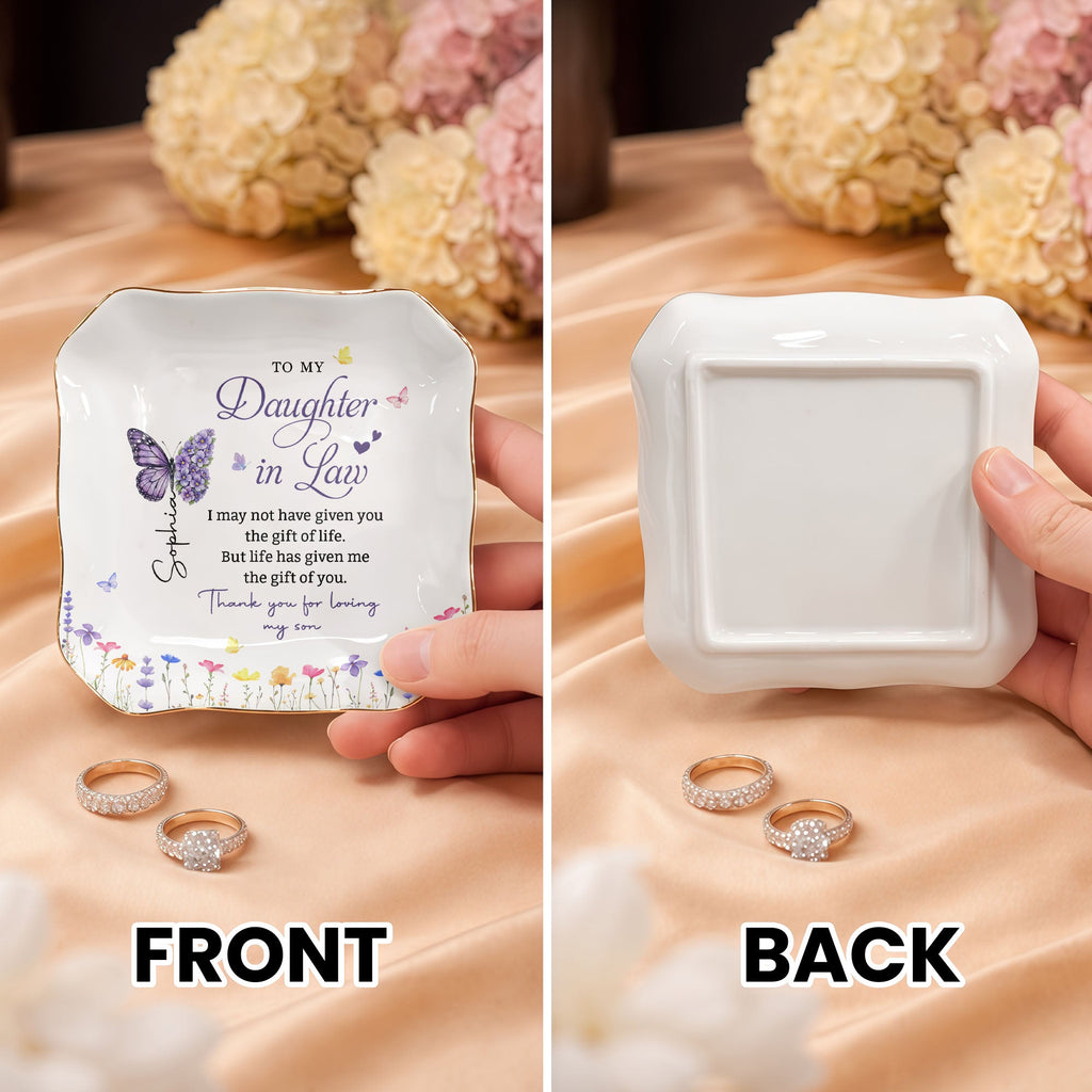 Personalized Lace Jewelry Dish Butterfly Design Gift for Daughter-in-Law Lace Square Jewelry Dish GradoCreations