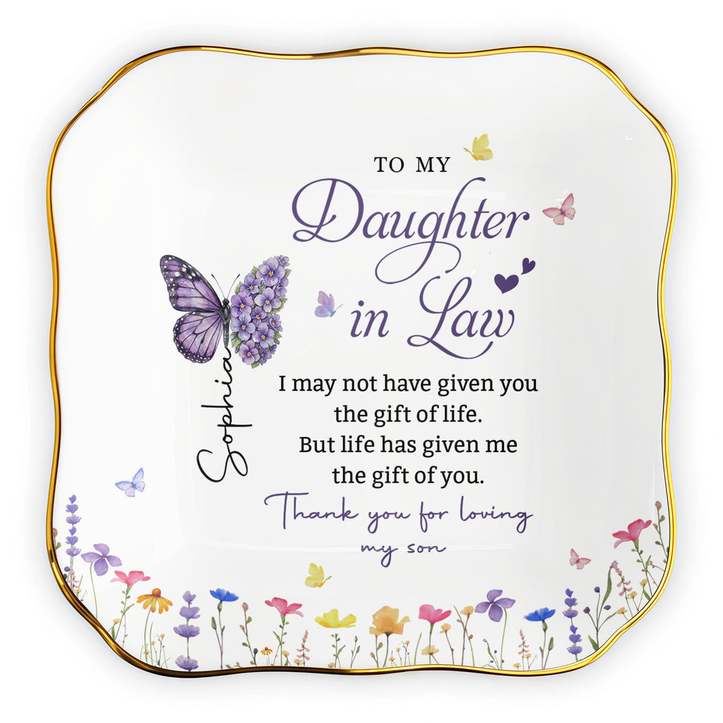 Personalized Lace Jewelry Dish Butterfly Design Gift for Daughter-in-Law Lace Square Jewelry Dish GradoCreations