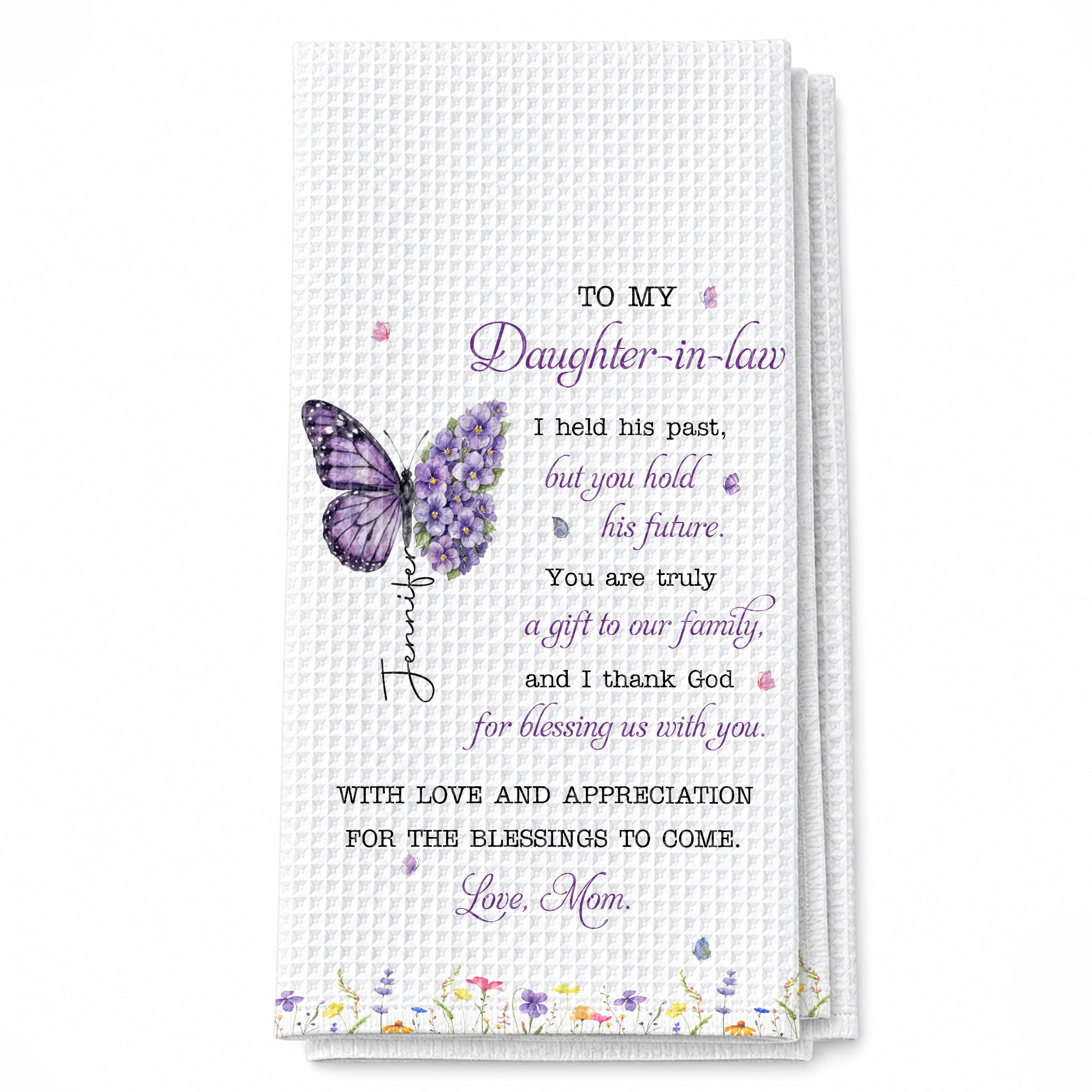 Personalized Floral Kitchen Towel Gift for Daughter-in-Law Kitchen Towel GradoCreations
