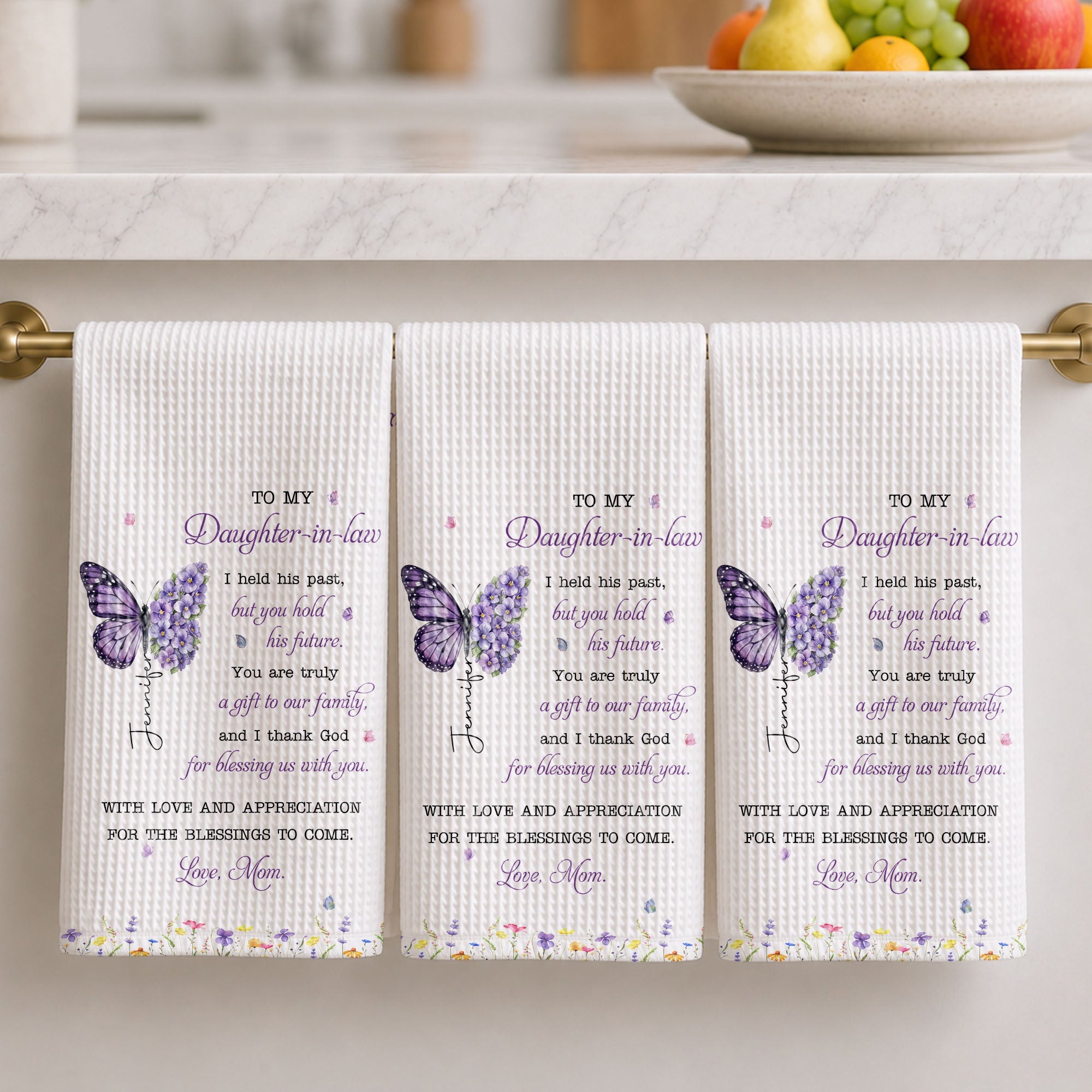 Personalized Floral Kitchen Towel Gift for Daughter-in-Law Kitchen Towel GradoCreations