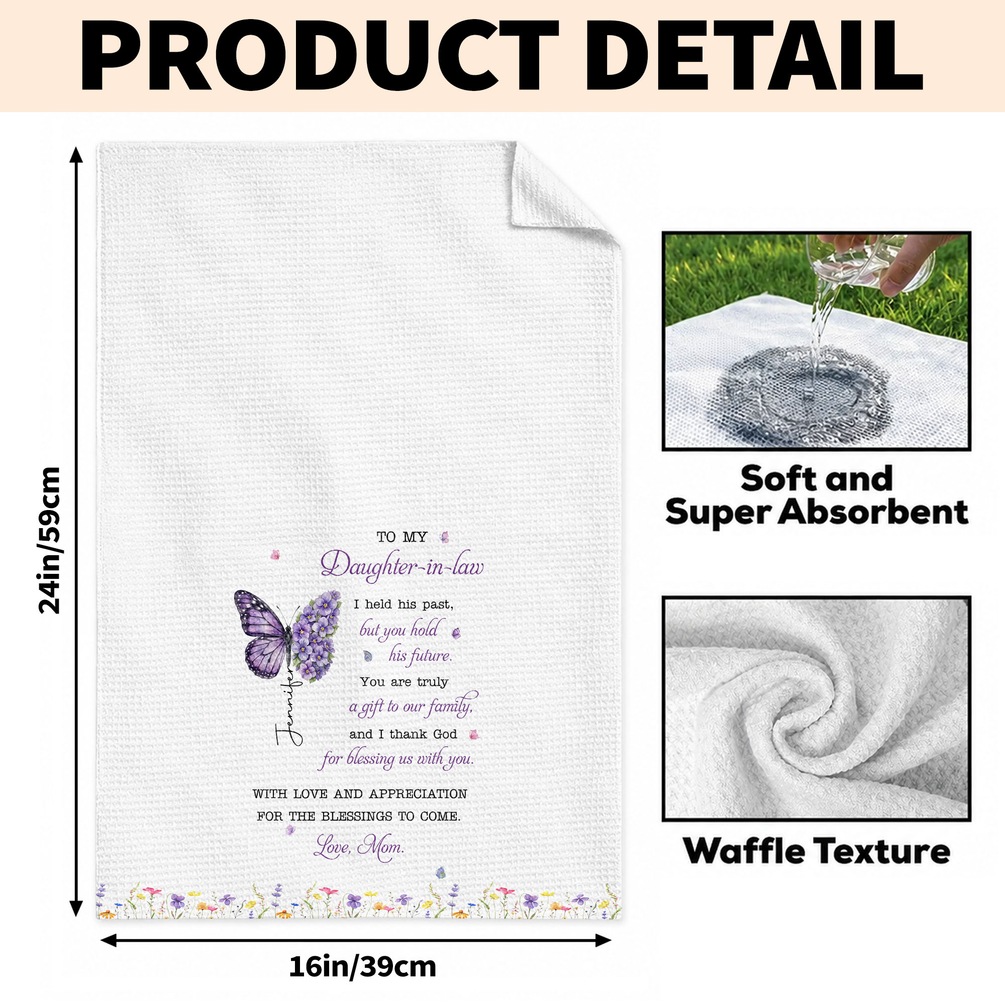 Personalized Floral Kitchen Towel Gift for Daughter-in-Law Kitchen Towel GradoCreations