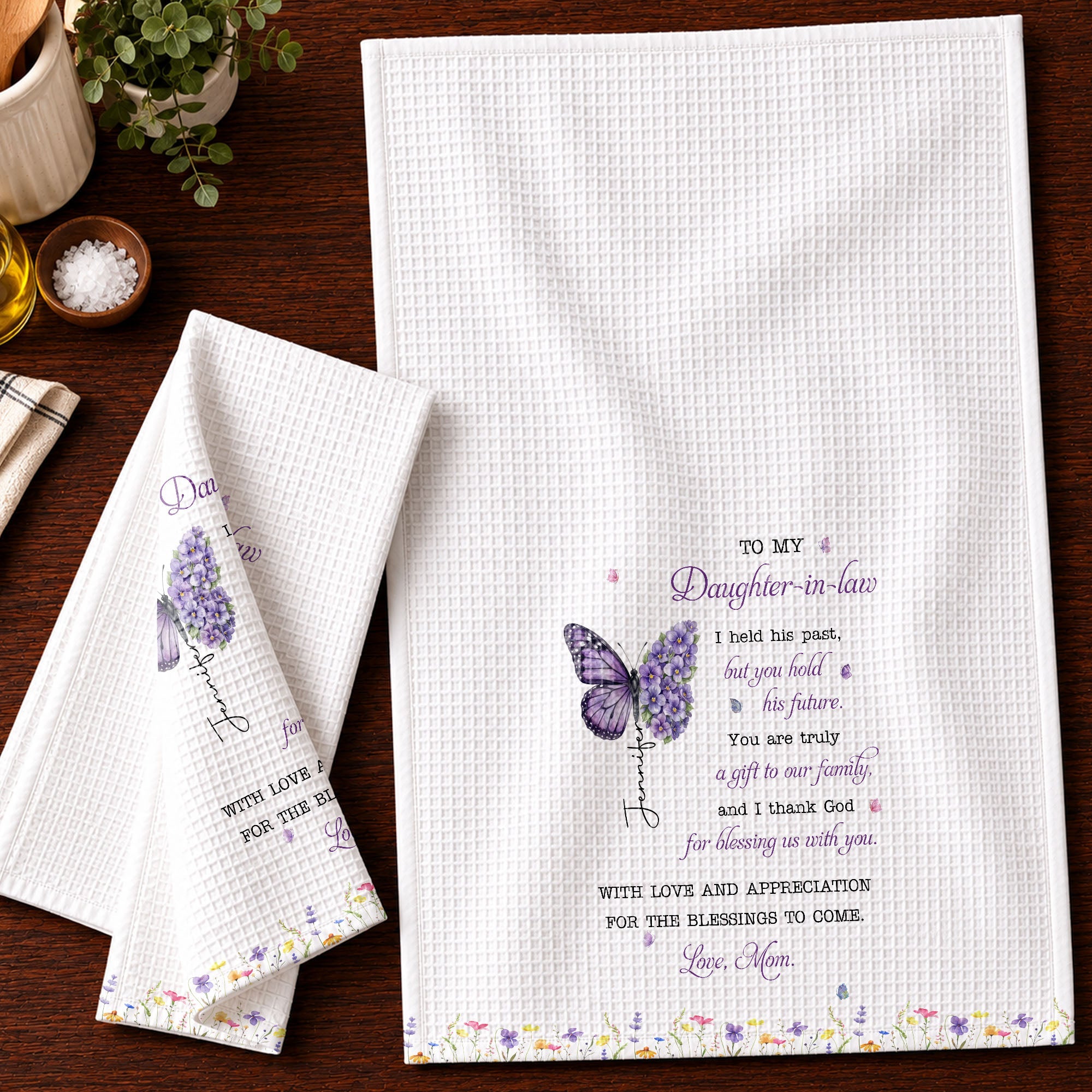 Personalized Floral Kitchen Towel Gift for Daughter-in-Law Kitchen Towel GradoCreations