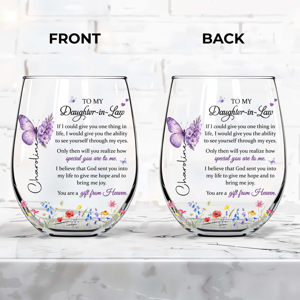 Personalized Stemless Wine Glass For Daughter-In-Law Gift Wine Glasses GradoCreations