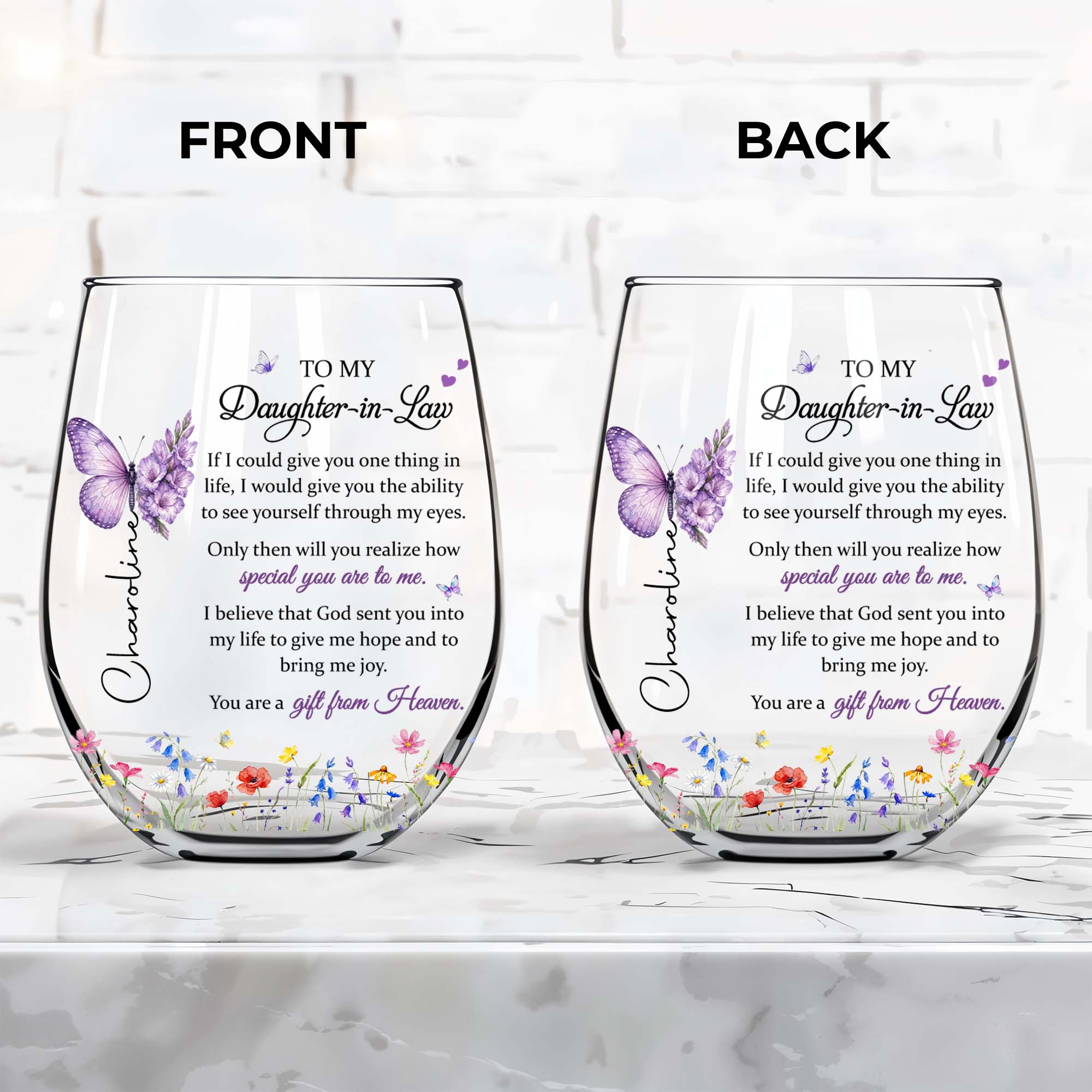 Personalized Stemless Wine Glass For Daughter-In-Law Gift Wine Glasses GradoCreations