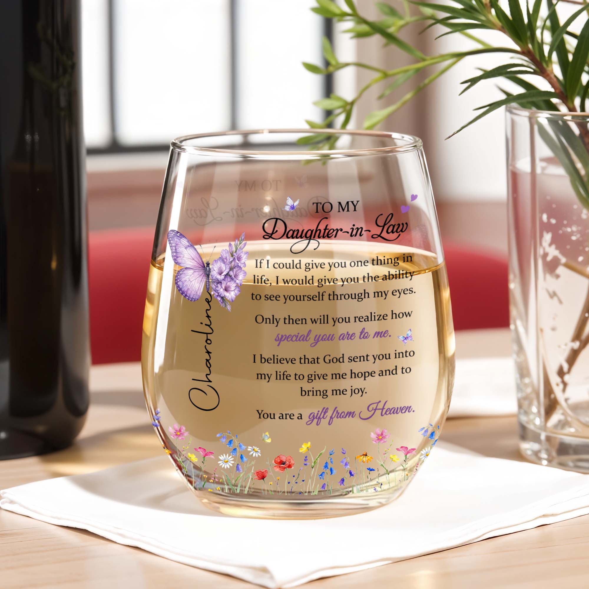 Personalized Stemless Wine Glass For Daughter-In-Law Gift Wine Glasses GradoCreations