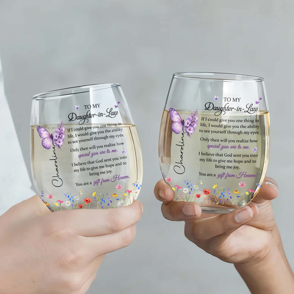 Personalized Stemless Wine Glass For Daughter-In-Law Gift Wine Glasses GradoCreations