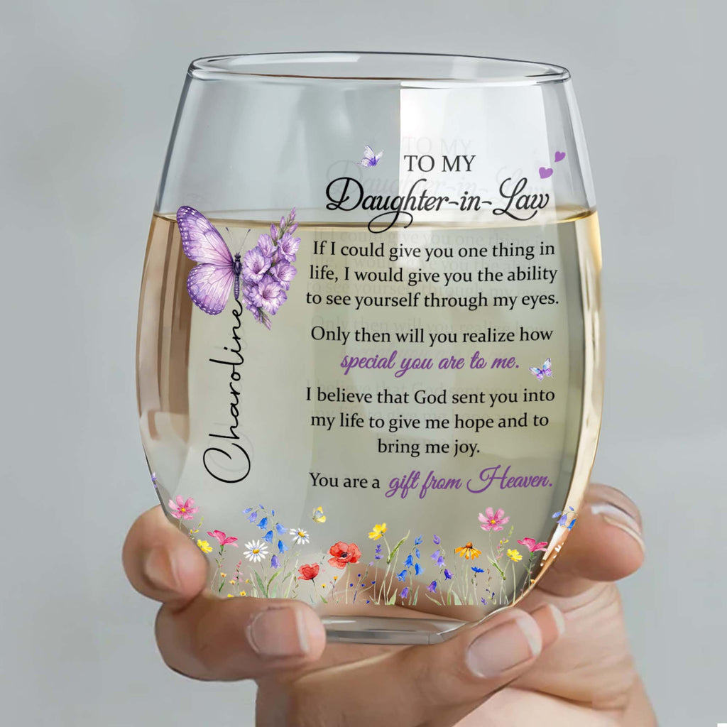 Personalized Stemless Wine Glass For Daughter-In-Law Gift Wine Glasses GradoCreations