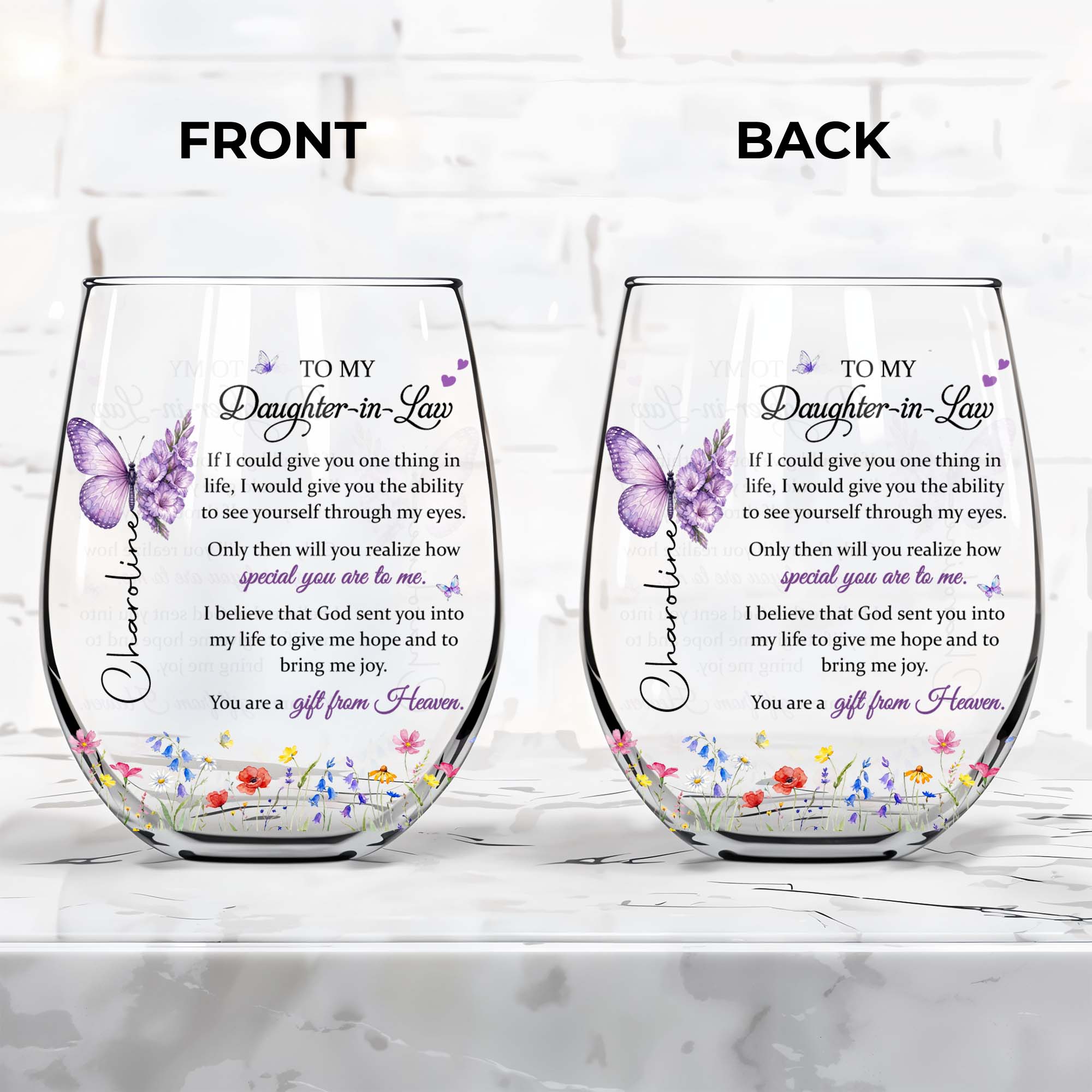Personalized Stemless Wine Glass For Daughter-In-Law Gift Wine Glasses GradoCreations