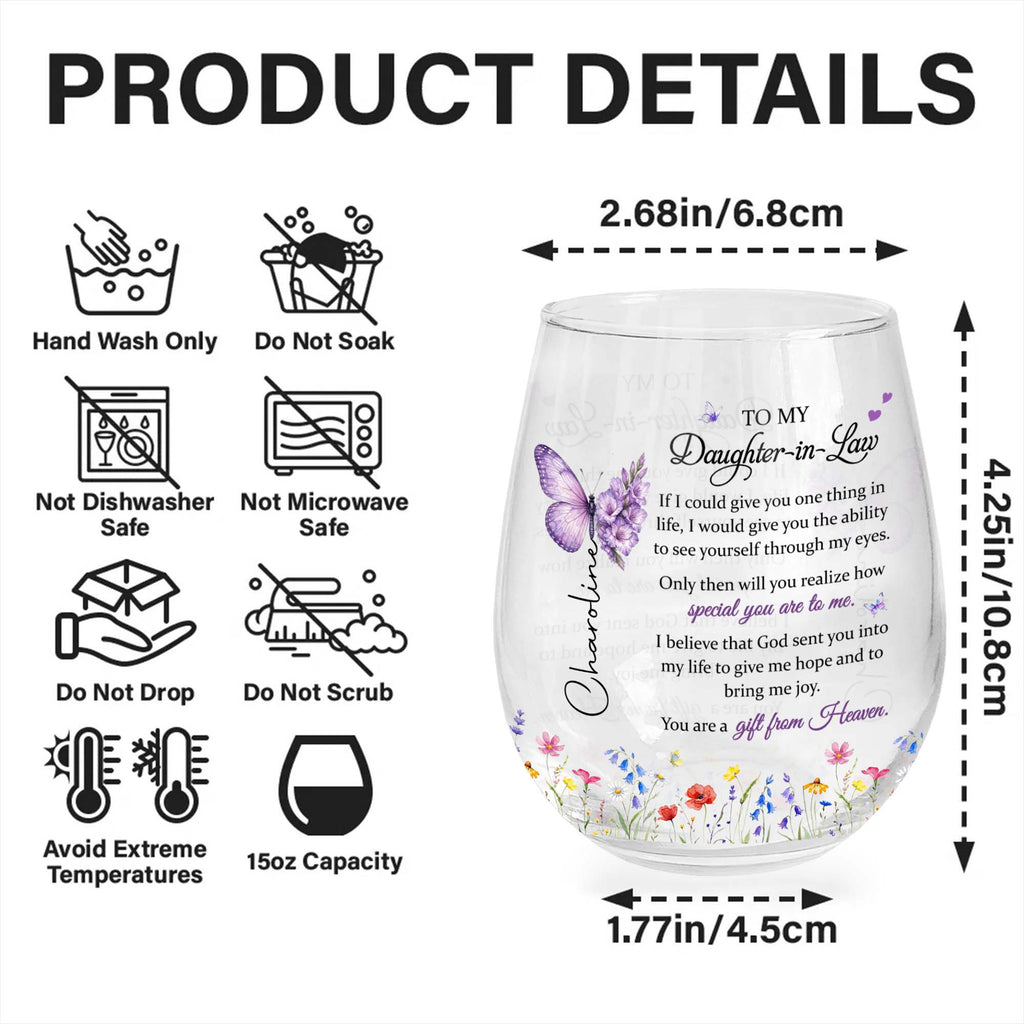 Personalized Stemless Wine Glass For Daughter-In-Law Gift Wine Glasses GradoCreations