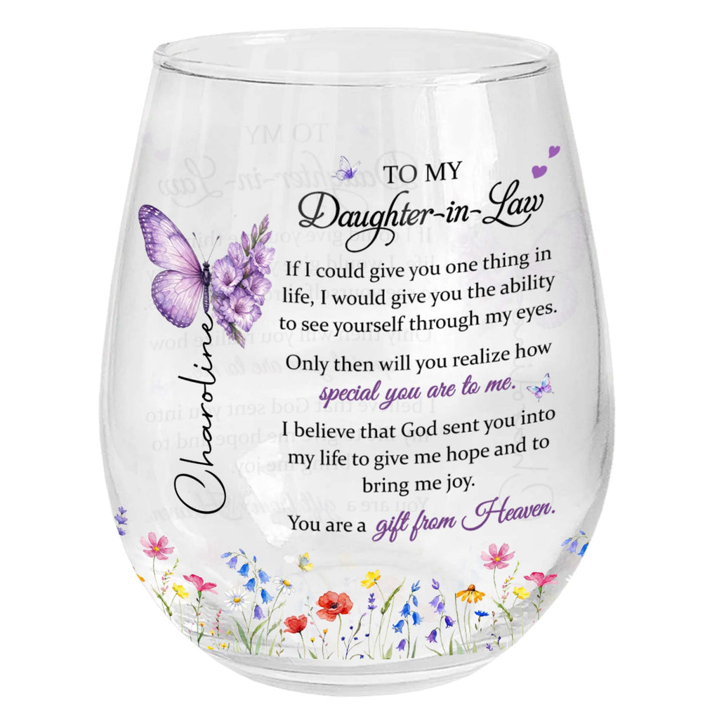 Personalized Stemless Wine Glass For Daughter-In-Law Gift Wine Glasses GradoCreations