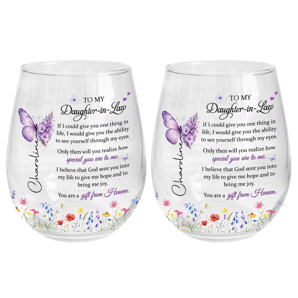 Personalized Stemless Wine Glass For Daughter-In-Law Gift Wine Glasses GradoCreations