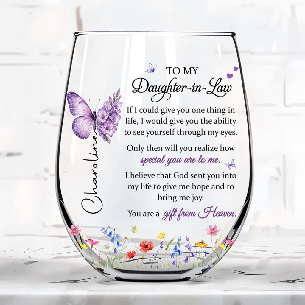 Personalized Stemless Wine Glass For Daughter-In-Law Gift Wine Glasses GradoCreations