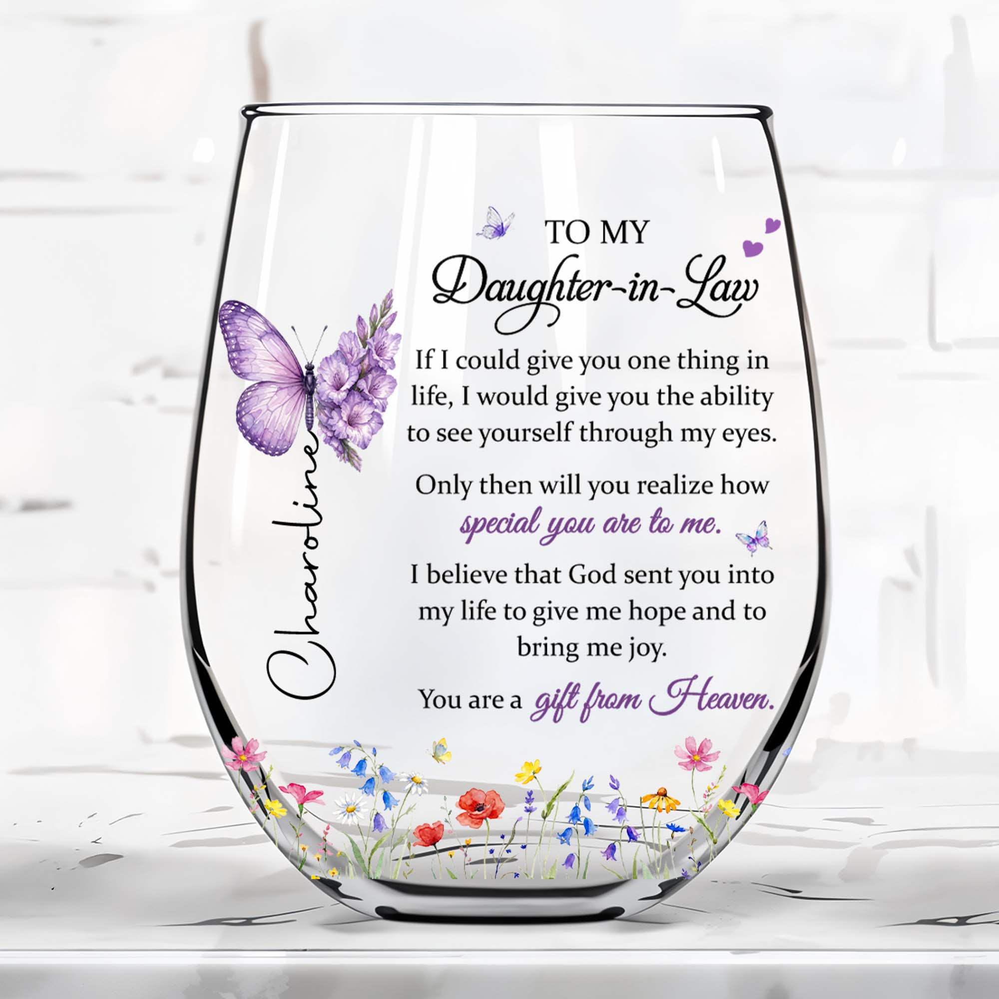Personalized Stemless Wine Glass For Daughter-In-Law Gift Wine Glasses GradoCreations