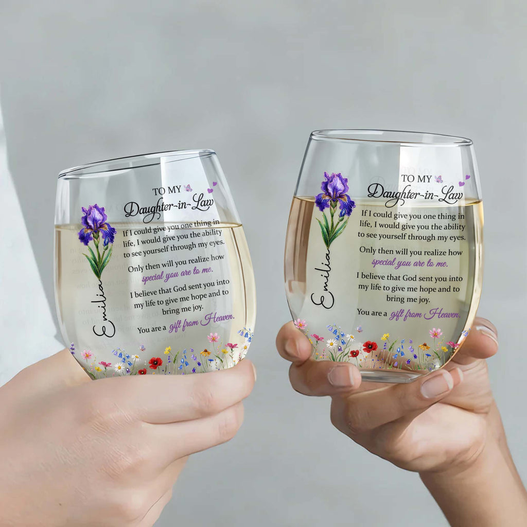 Personalized Wine Glass Custom Name Gift for Daughter-In-Law Wine Glasses GradoCreations