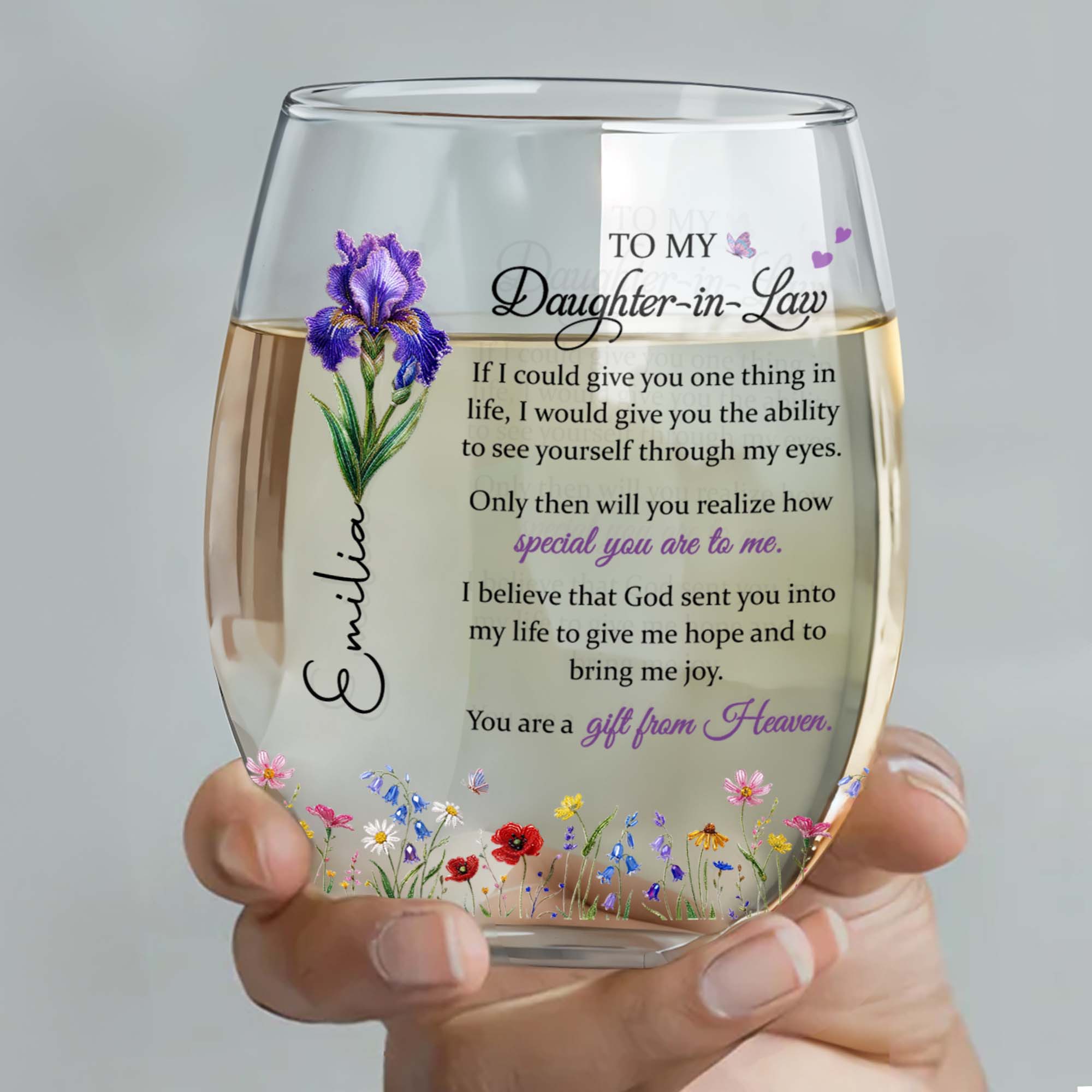 Personalized Wine Glass Custom Name Gift for Daughter-In-Law Wine Glasses GradoCreations