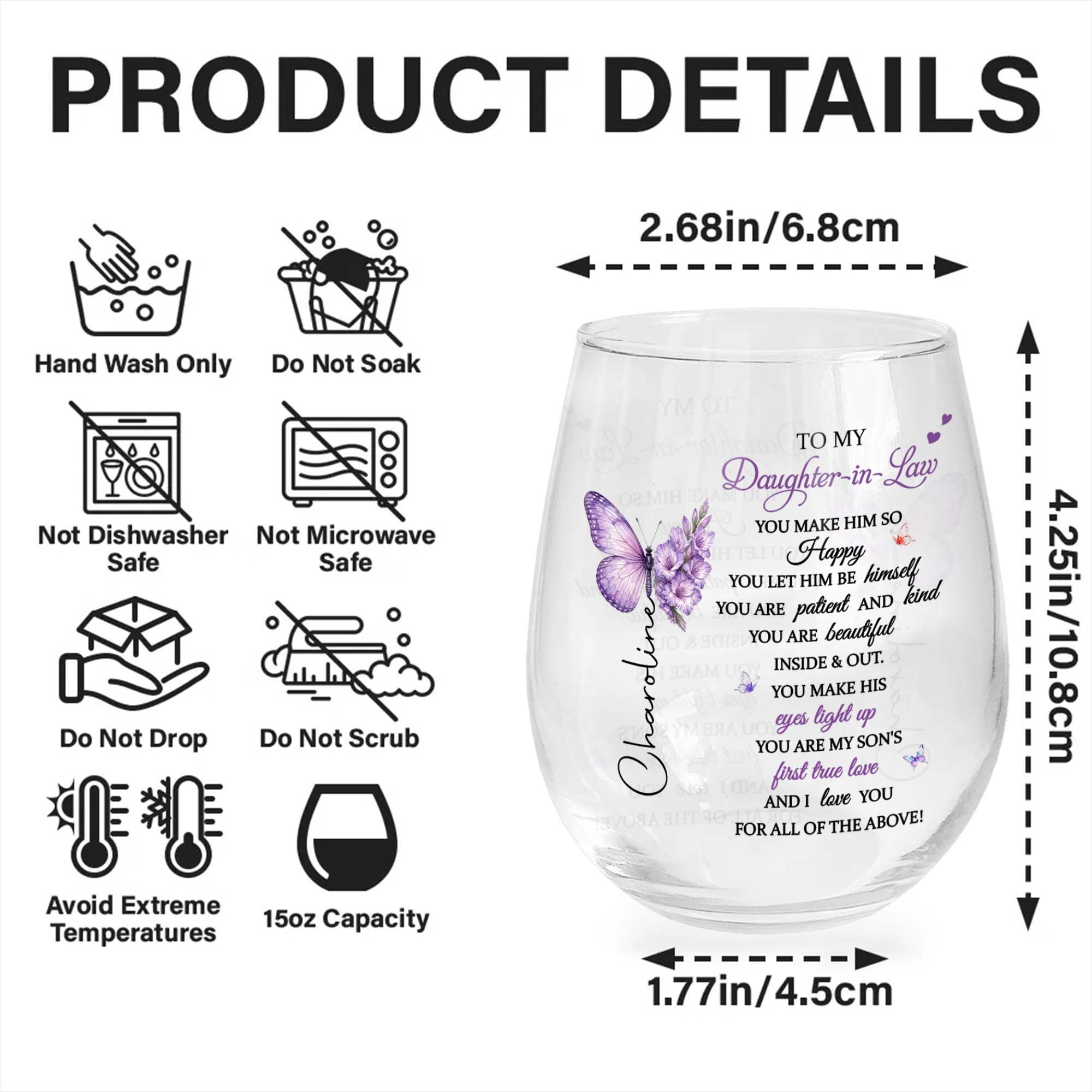 Personalized Stemless Wine Glass Custom Name Gift for Daughter-in-Law Wine Glasses GradoCreations