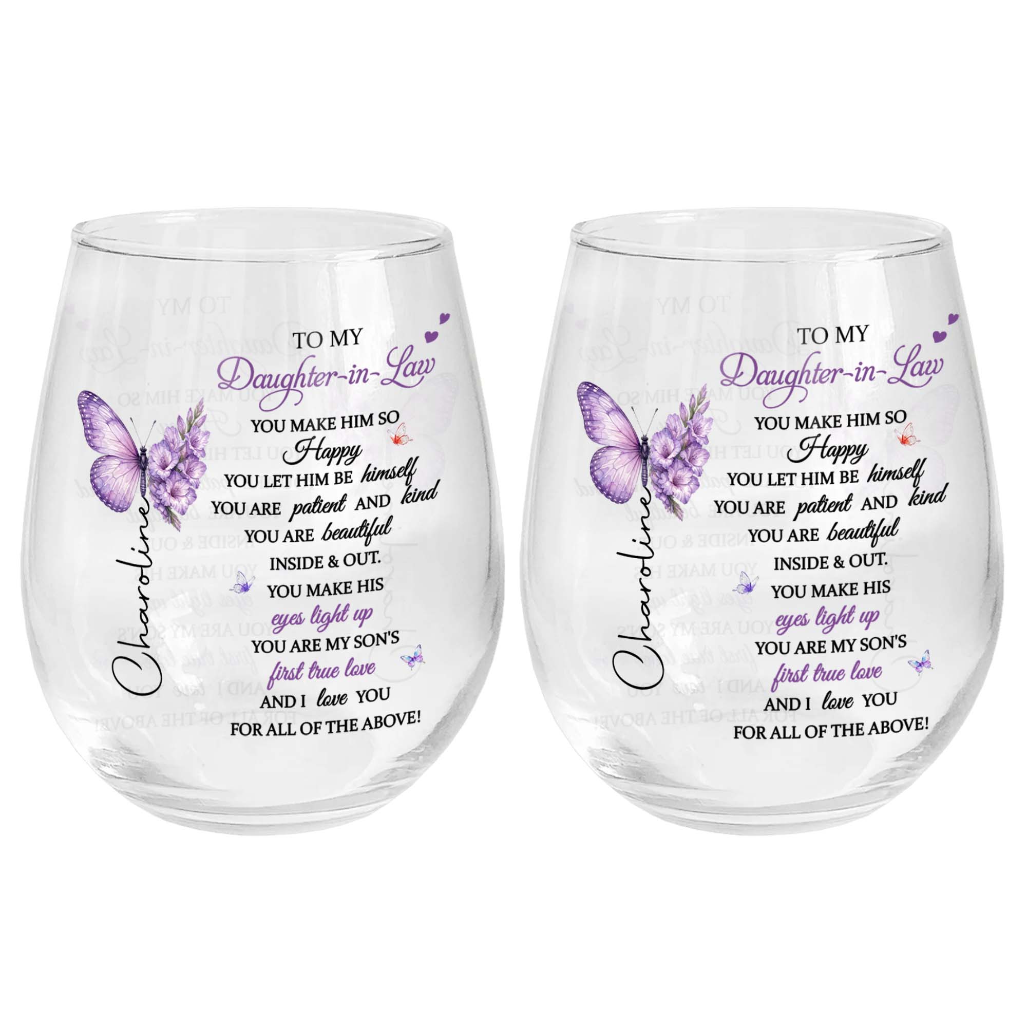 Personalized Stemless Wine Glass Custom Name Gift for Daughter-in-Law Wine Glasses GradoCreations