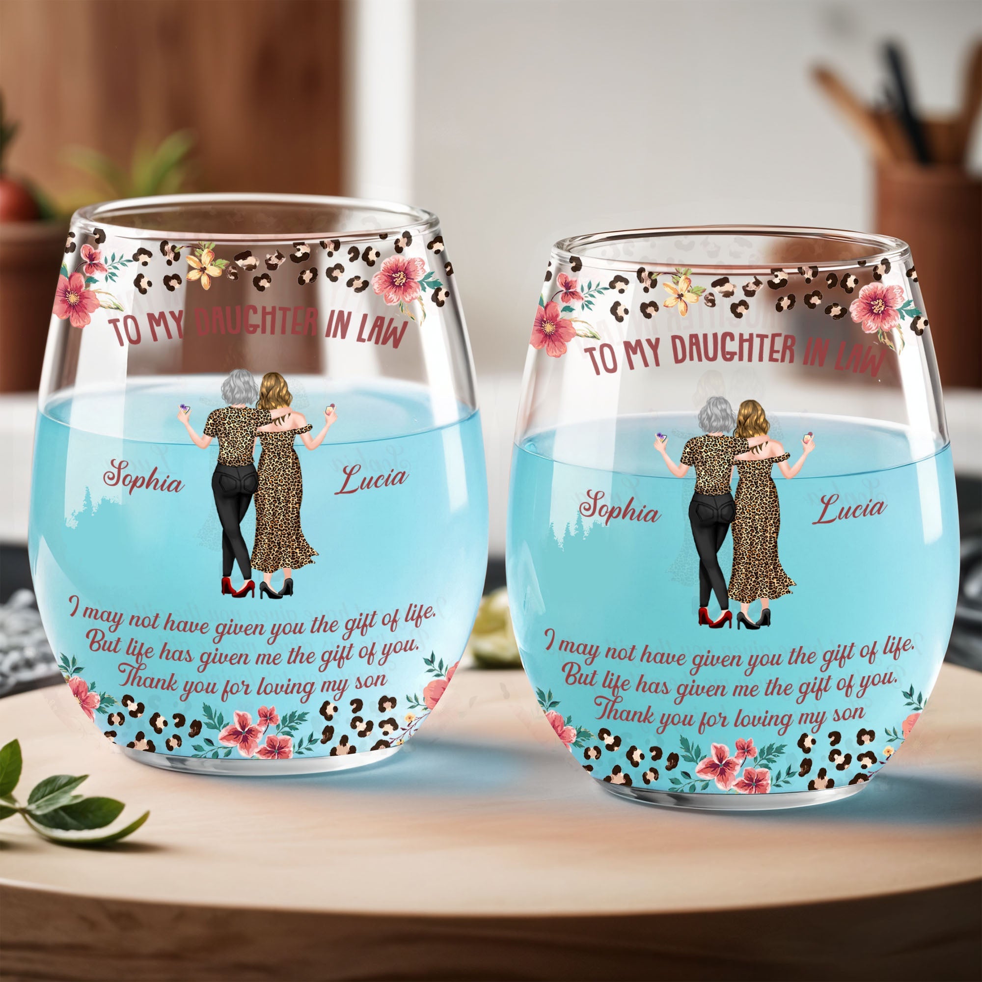 Personalized Stemless Wine Glass Custom Name Gift for Daughter-In-Law