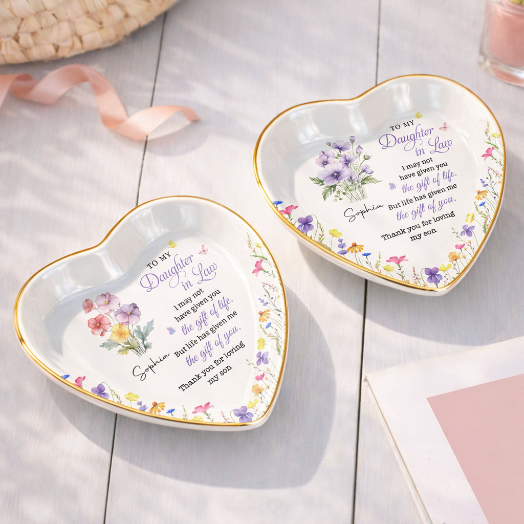 Personalized Heart-Shaped Jewelry Dish Custom Name Gift for Daughter-in-Law Heart Jewelry Dish GradoCreations