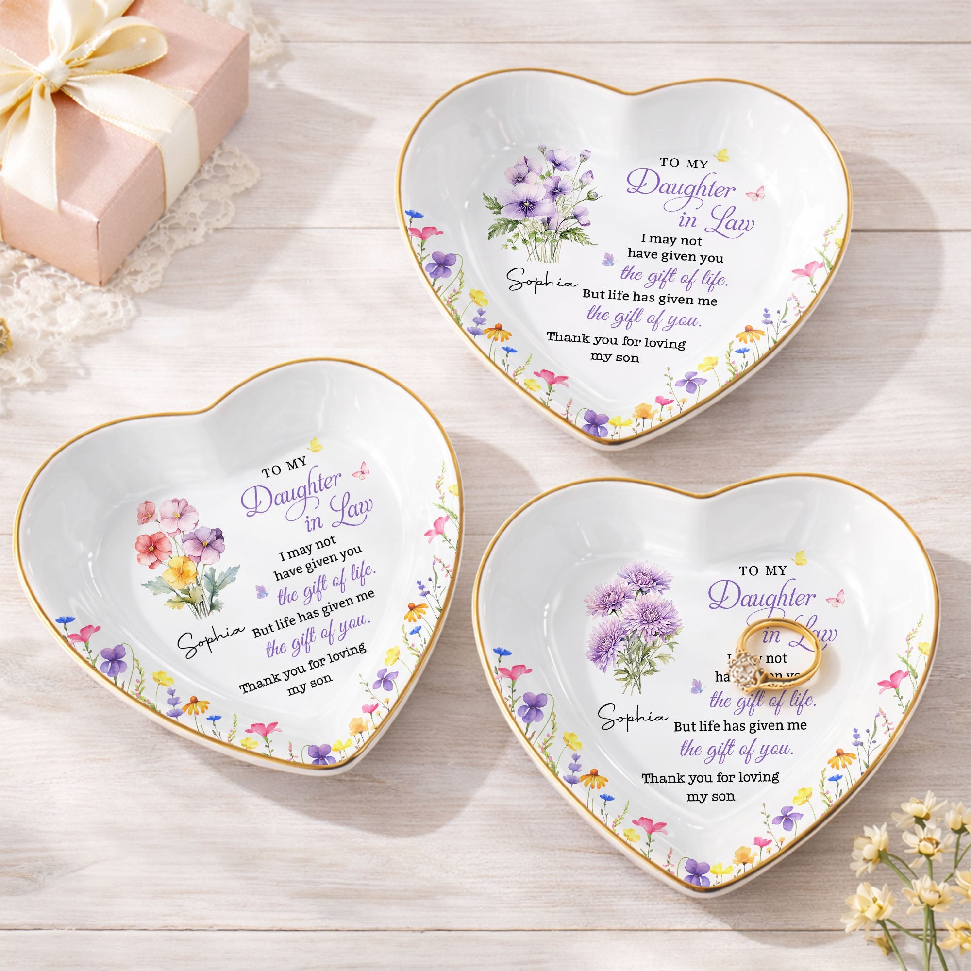 Personalized Heart-Shaped Jewelry Dish Custom Name Gift for Daughter-in-Law Heart Jewelry Dish GradoCreations