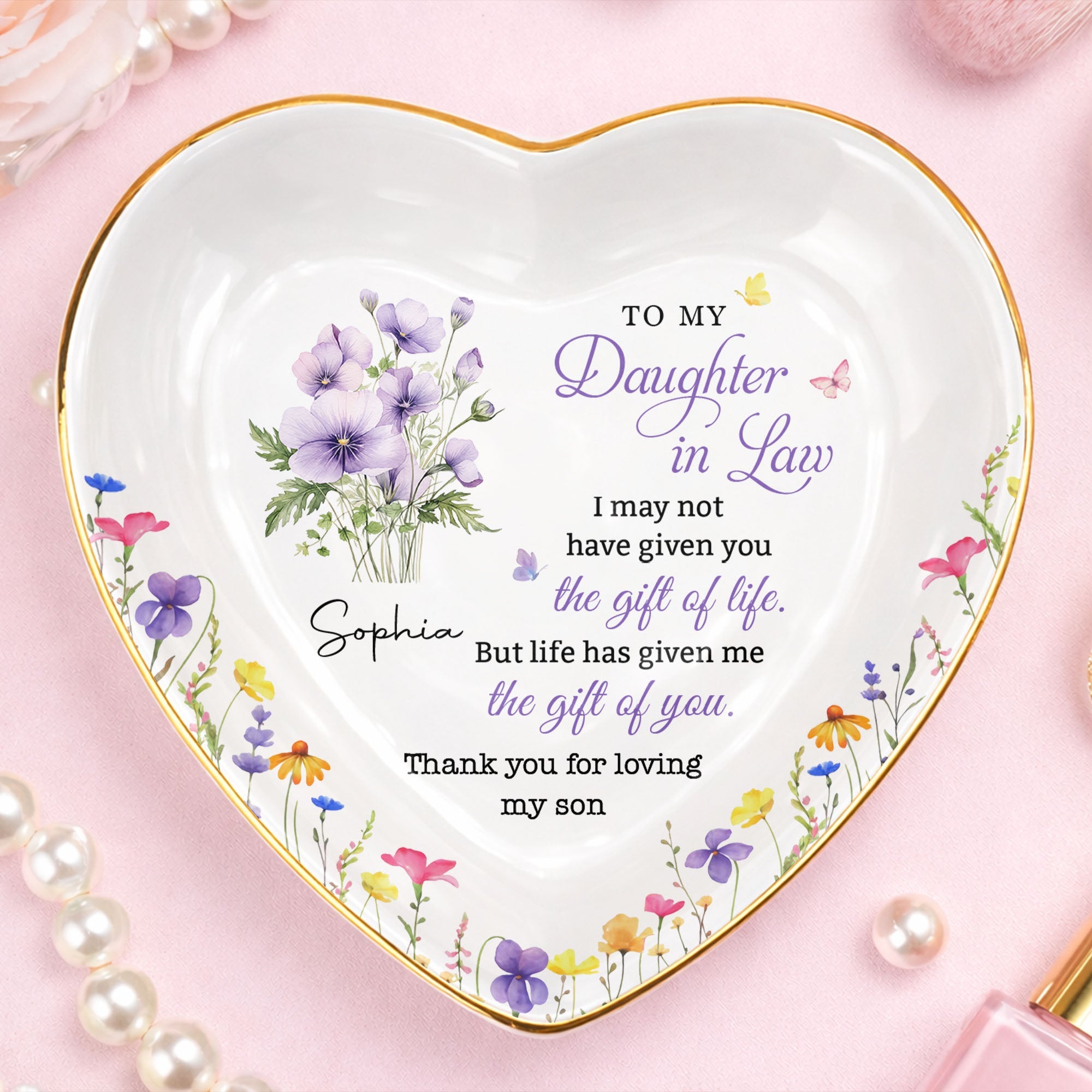 Personalized Heart-Shaped Jewelry Dish Custom Name Gift for Daughter-in-Law Heart Jewelry Dish GradoCreations