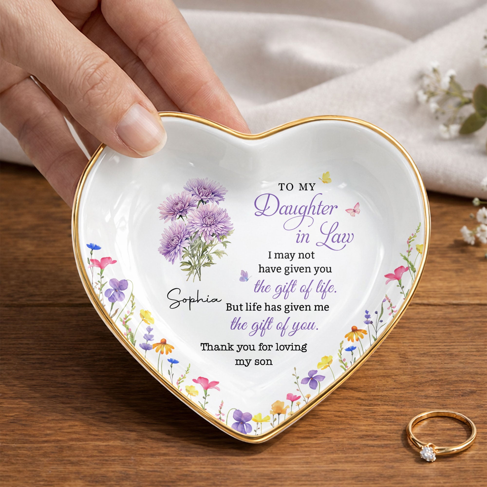 Personalized Heart-Shaped Jewelry Dish Custom Name Gift for Daughter-in-Law Heart Jewelry Dish GradoCreations