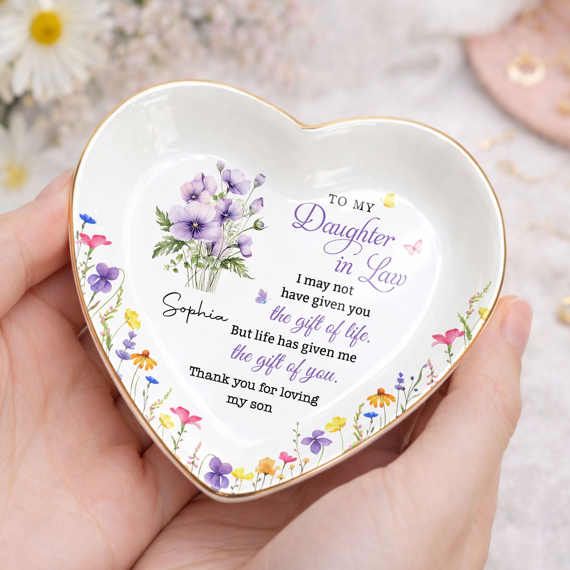 Personalized Heart-Shaped Jewelry Dish Custom Name Gift for Daughter-in-Law Heart Jewelry Dish GradoCreations