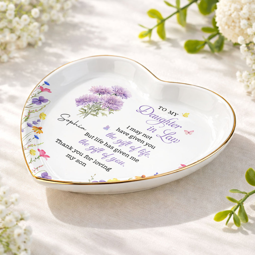 Personalized Heart-Shaped Jewelry Dish Custom Name Gift for Daughter-in-Law Heart Jewelry Dish GradoCreations