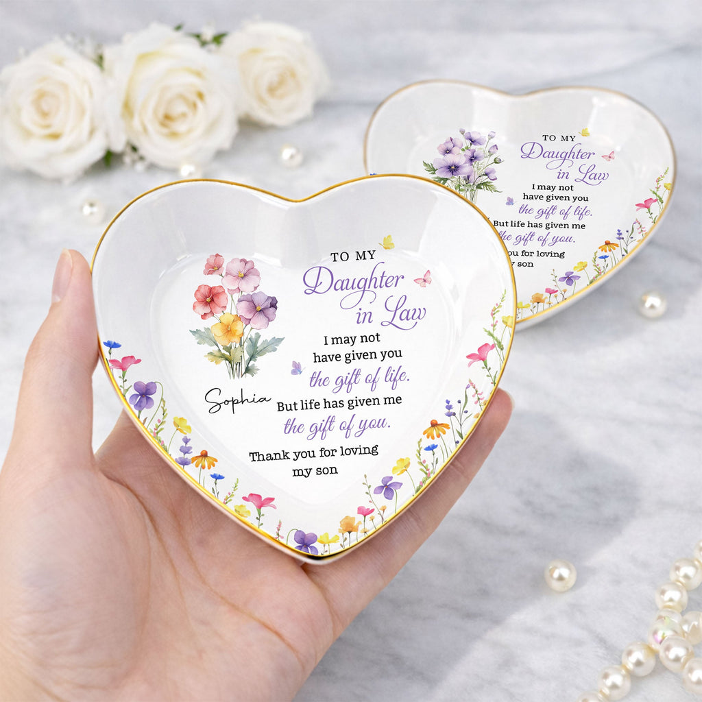 Personalized Heart-Shaped Jewelry Dish Custom Name Gift for Daughter-in-Law Heart Jewelry Dish GradoCreations