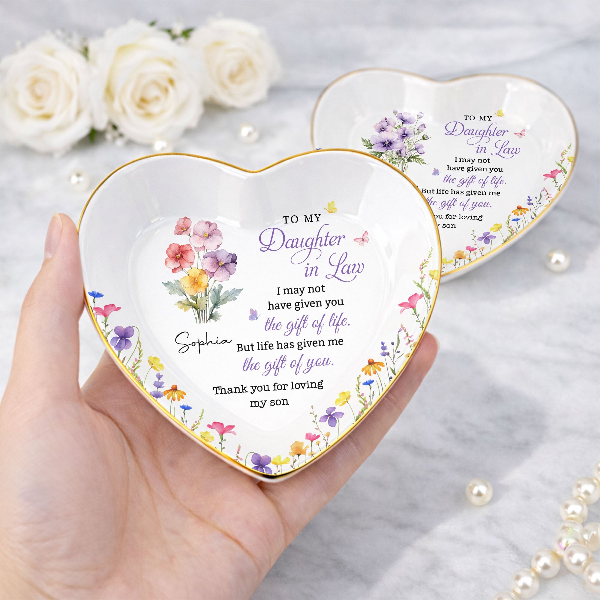 Personalized Heart-Shaped Jewelry Dish Custom Name Gift for Daughter-in-Law Heart Jewelry Dish GradoCreations