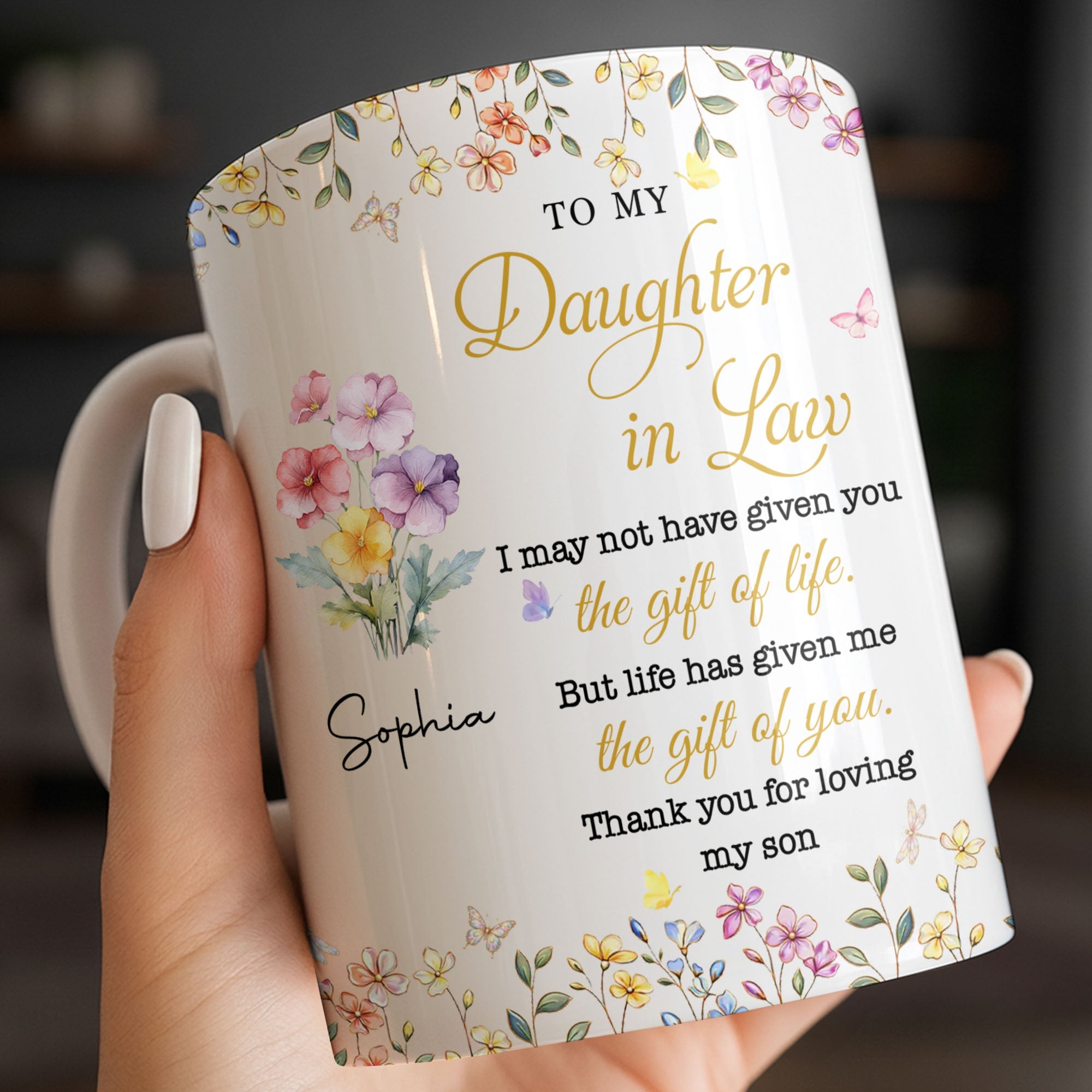 Personalized Floral Coffee Mug Gift for Daughter-in-Law Edge-to-edge Mug GradoCreations