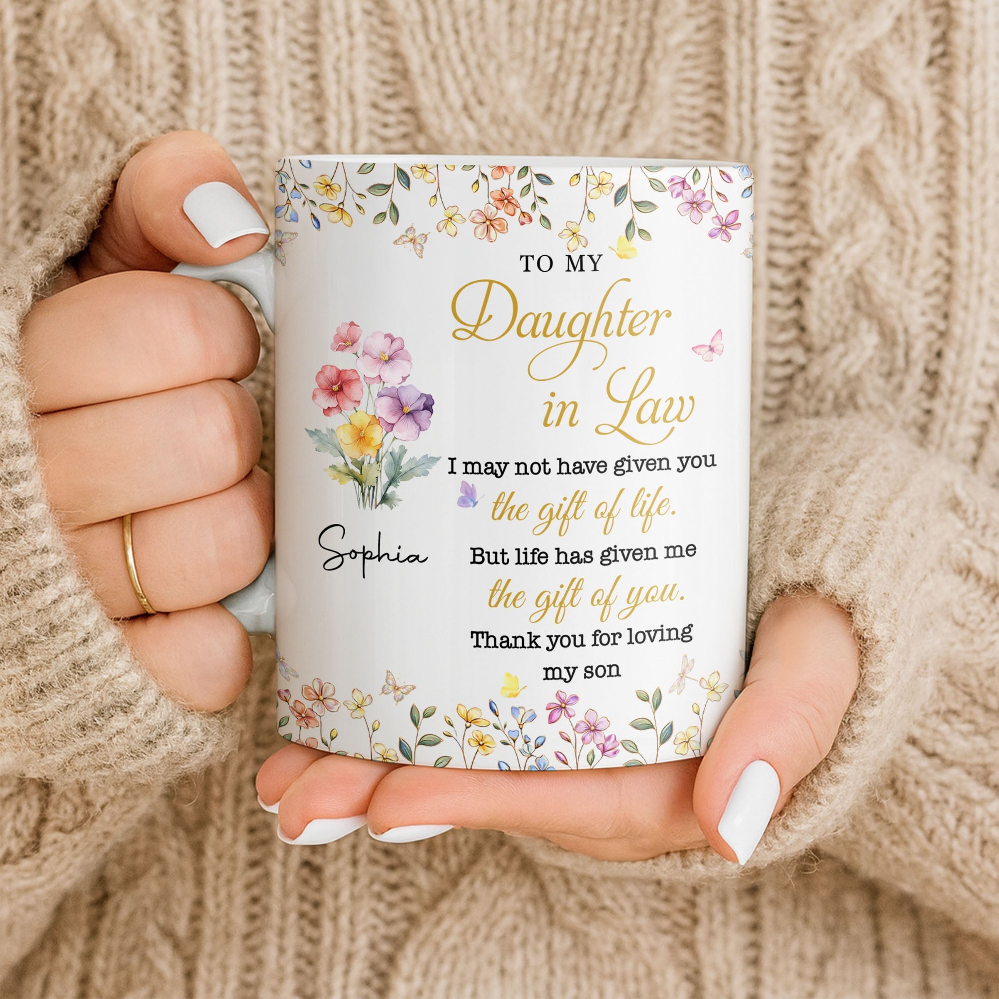 Personalized Floral Coffee Mug Gift for Daughter-in-Law Edge-to-edge Mug GradoCreations