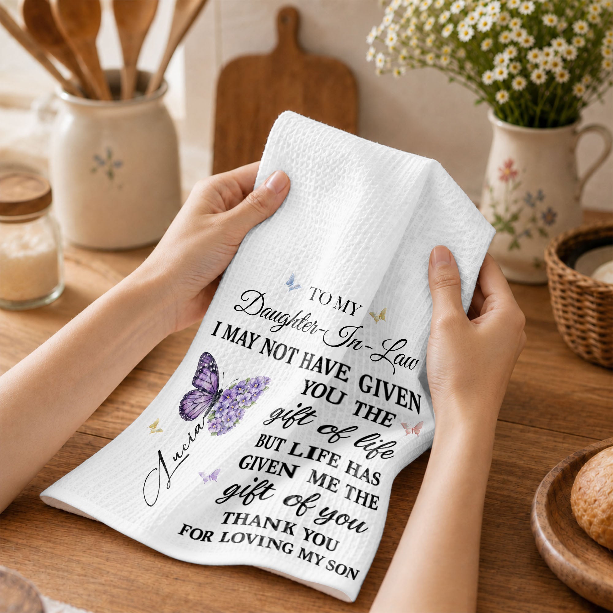 Personalized Kitchen Towel Custom Towel Gift for Daughter-In-Law Kitchen Towel GradoCreations
