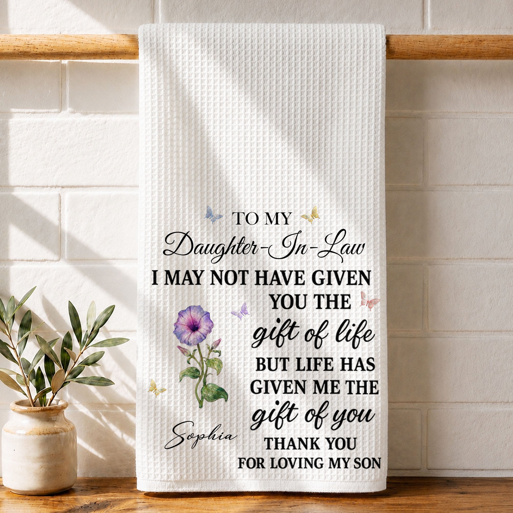 Personalized Kitchen Towel Custom Flower Design Gift for Daughter-in-Law Kitchen Towel GradoCreations