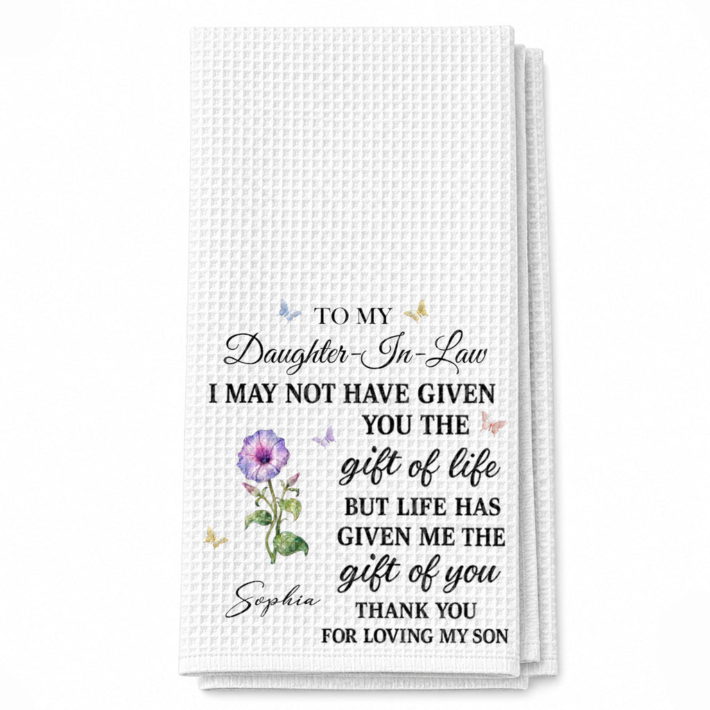 Personalized Kitchen Towel Custom Flower Design Gift for Daughter-in-Law Kitchen Towel GradoCreations